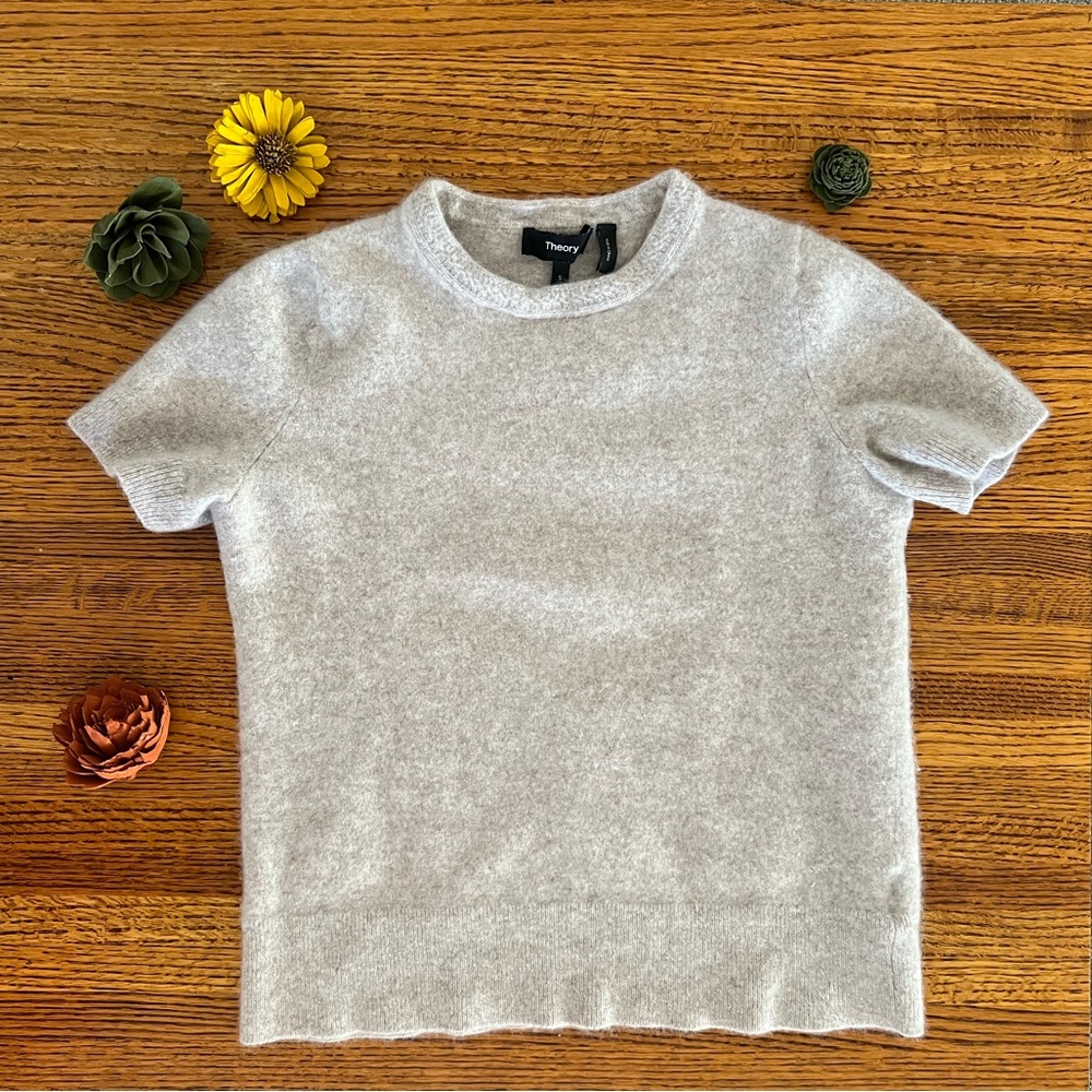 SOLD Theory XS/S Oatmeal Heather Cashmere Short Sleeve Sweater Top